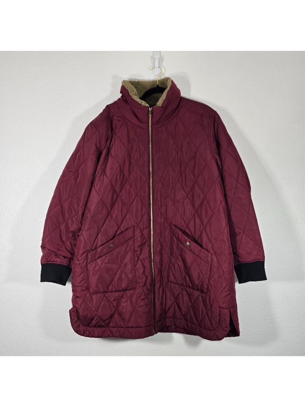 Weatherproof Vintage Quilted Jacket Puffer Fleece Lined Women XL Maroon Zip Up
